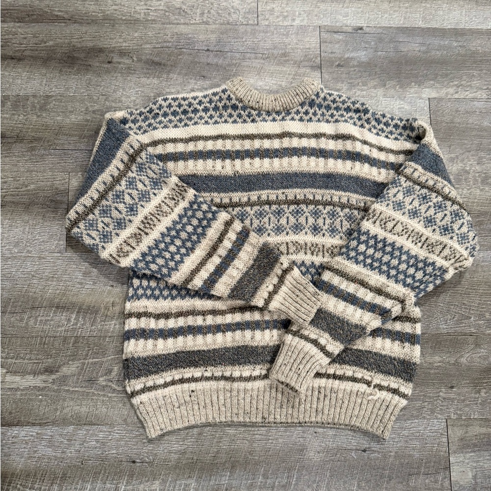 Men's Gray and Cream Sweater